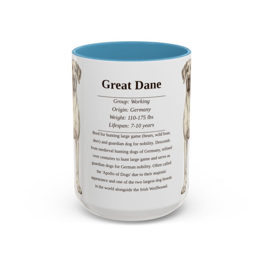 15oz Great Dane Mug, Illustrated Dog Breed Facts Coffee Mug, Vintage Dog Keepsake Gift
