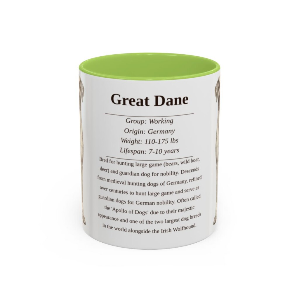 11oz Great Dane Mug, Illustrated Dog Breed Facts Coffee Mug, Vintage Dog Keepsake Gift