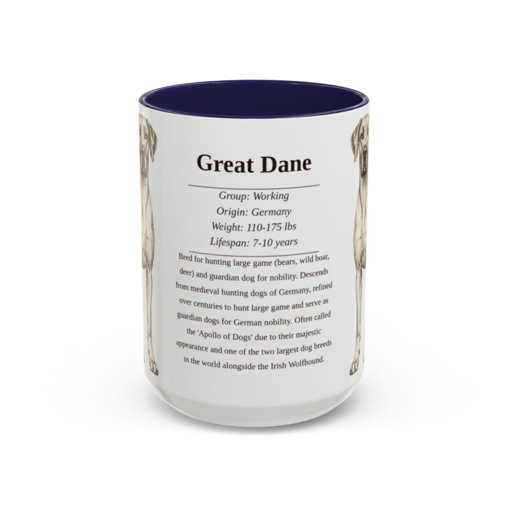 15oz Great Dane Mug, Illustrated Dog Breed Facts Coffee Mug, Vintage Dog Keepsake Gift