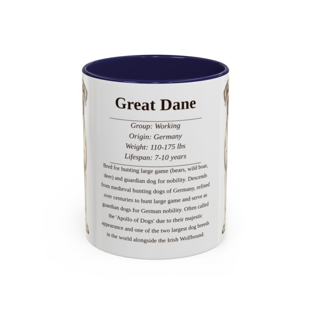 11oz Great Dane Mug, Illustrated Dog Breed Facts Coffee Mug, Vintage Dog Keepsake Gift