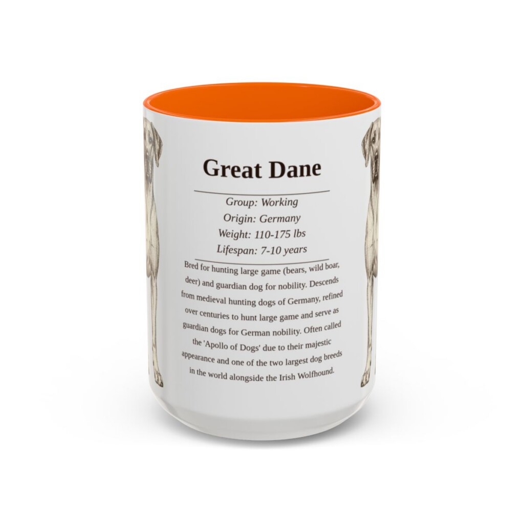 15oz Great Dane Mug, Illustrated Dog Breed Facts Coffee Mug, Vintage Dog Keepsake Gift