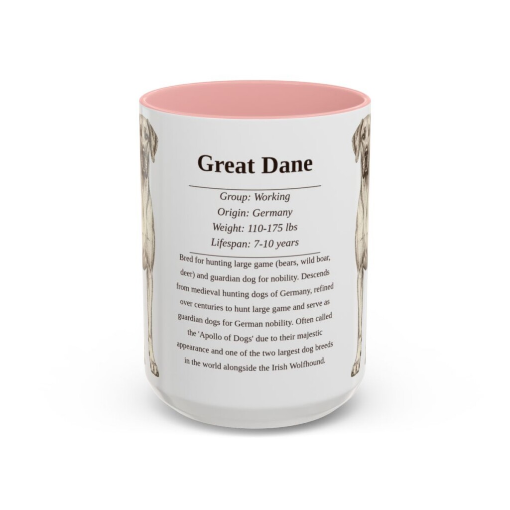 15oz Great Dane Mug, Illustrated Dog Breed Facts Coffee Mug, Vintage Dog Keepsake Gift