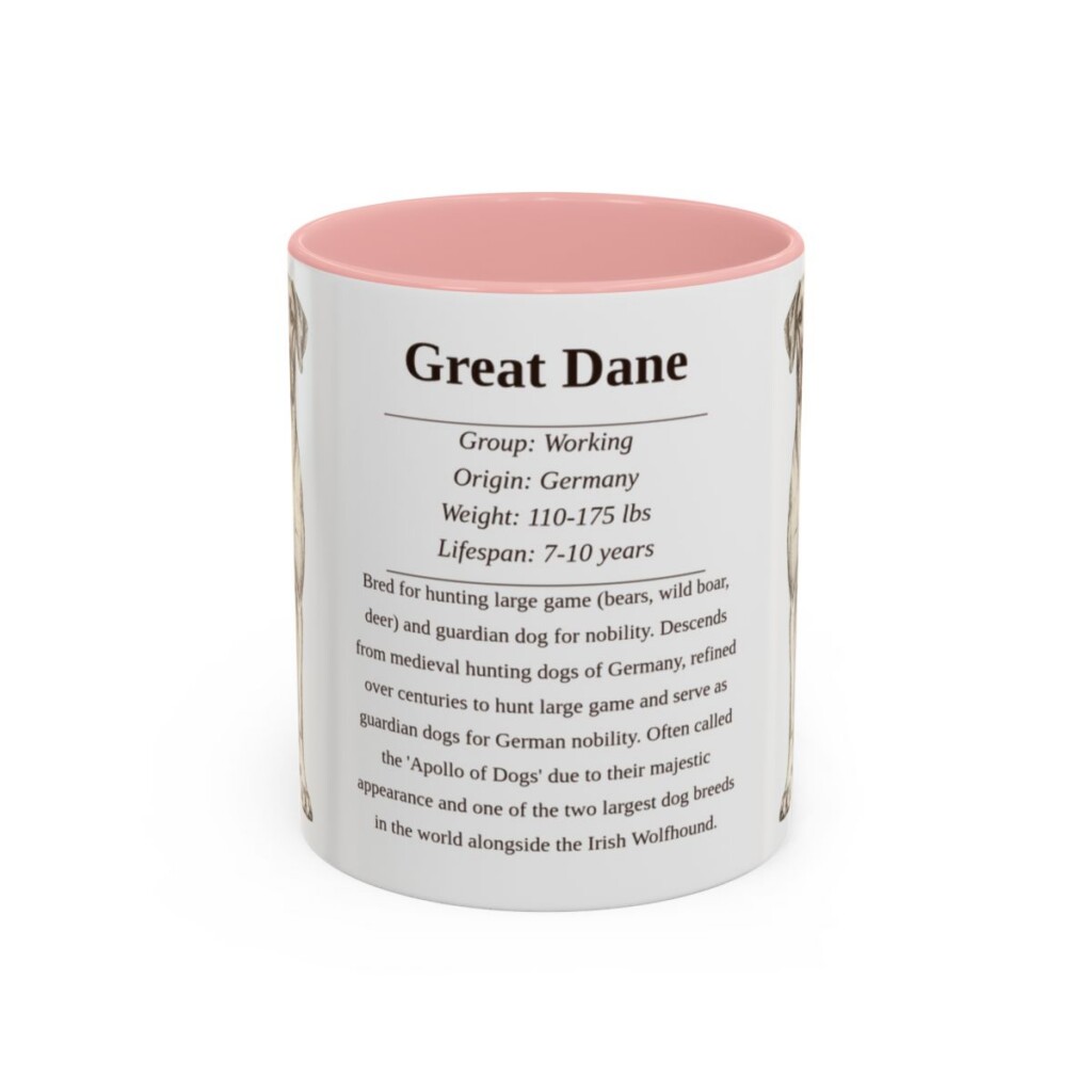 11oz Great Dane Mug, Illustrated Dog Breed Facts Coffee Mug, Vintage Dog Keepsake Gift