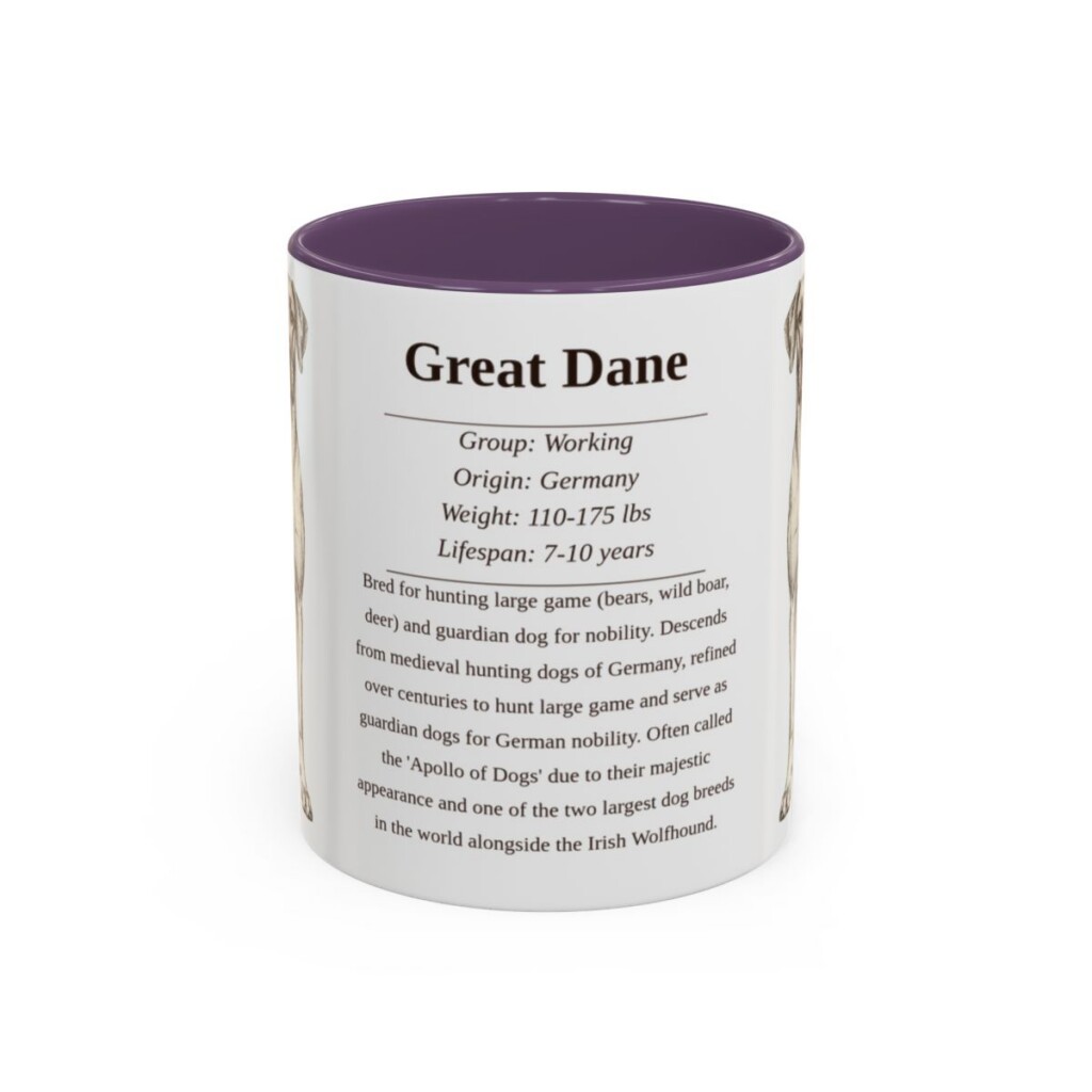 11oz Great Dane Mug, Illustrated Dog Breed Facts Coffee Mug, Vintage Dog Keepsake Gift