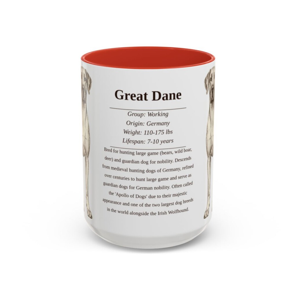 15oz Great Dane Mug, Illustrated Dog Breed Facts Coffee Mug, Vintage Dog Keepsake Gift
