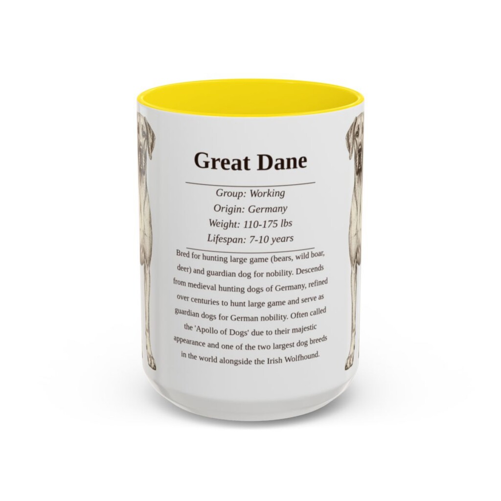 15oz Great Dane Mug, Illustrated Dog Breed Facts Coffee Mug, Vintage Dog Keepsake Gift