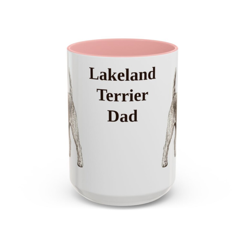 lakeland-terrier-mug-dad-pink-3 15oz Lakeland Terrier Dog Dad Mug, Vintage Sketch Coffee Mug, Dog Dad Gift