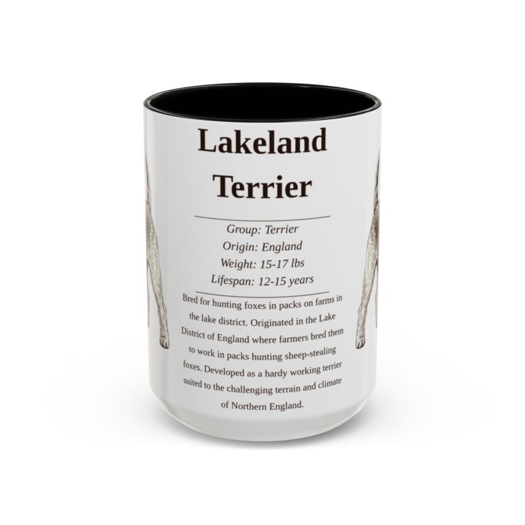 15oz Lakeland Terrier Mug, Illustrated Dog Breed Facts Coffee Mug, Vintage Dog Keepsake Gift