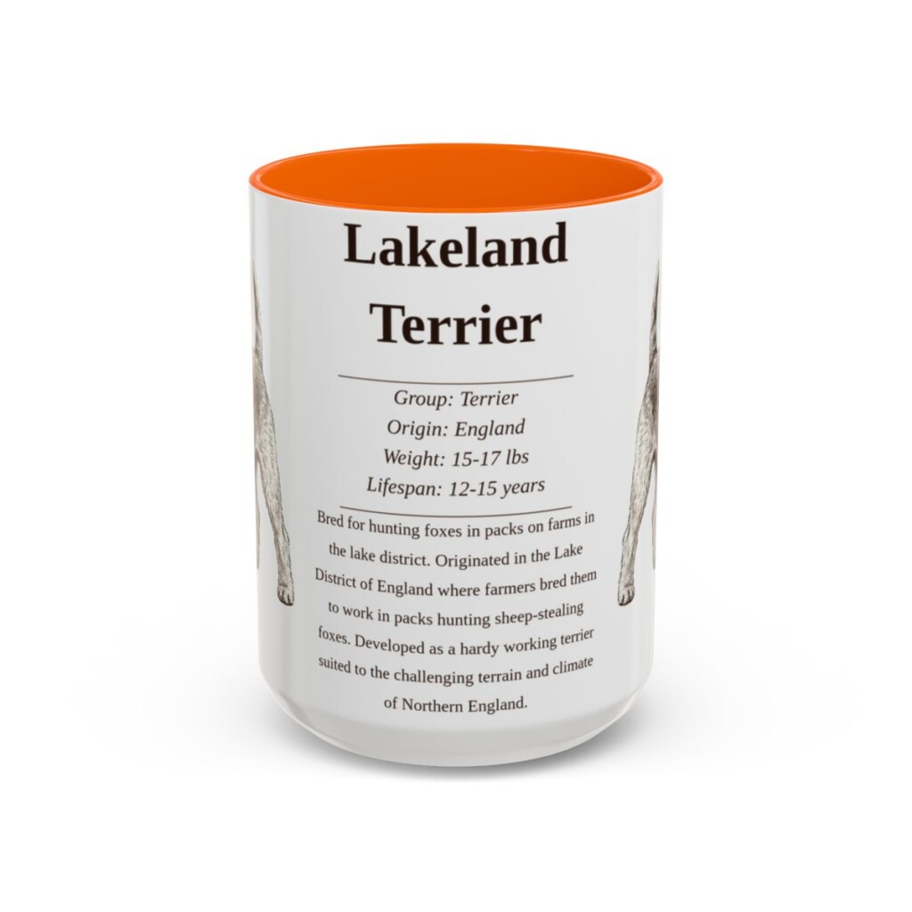 15oz Lakeland Terrier Mug, Illustrated Dog Breed Facts Coffee Mug, Vintage Dog Keepsake Gift