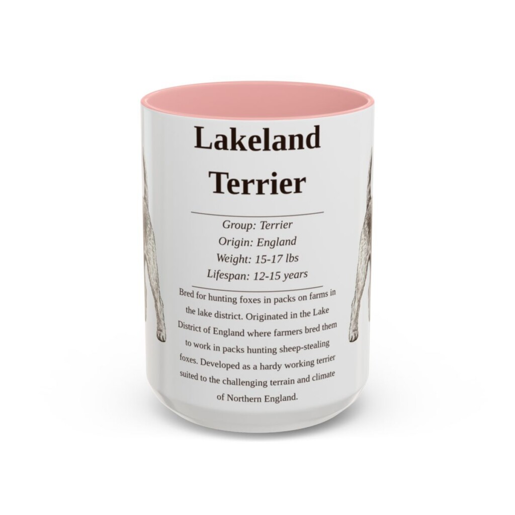 15oz Lakeland Terrier Mug, Illustrated Dog Breed Facts Coffee Mug, Vintage Dog Keepsake Gift