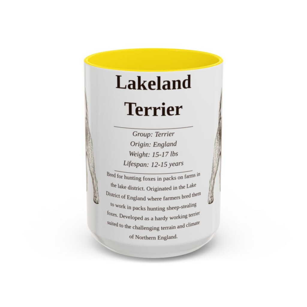 15oz Lakeland Terrier Mug, Illustrated Dog Breed Facts Coffee Mug, Vintage Dog Keepsake Gift