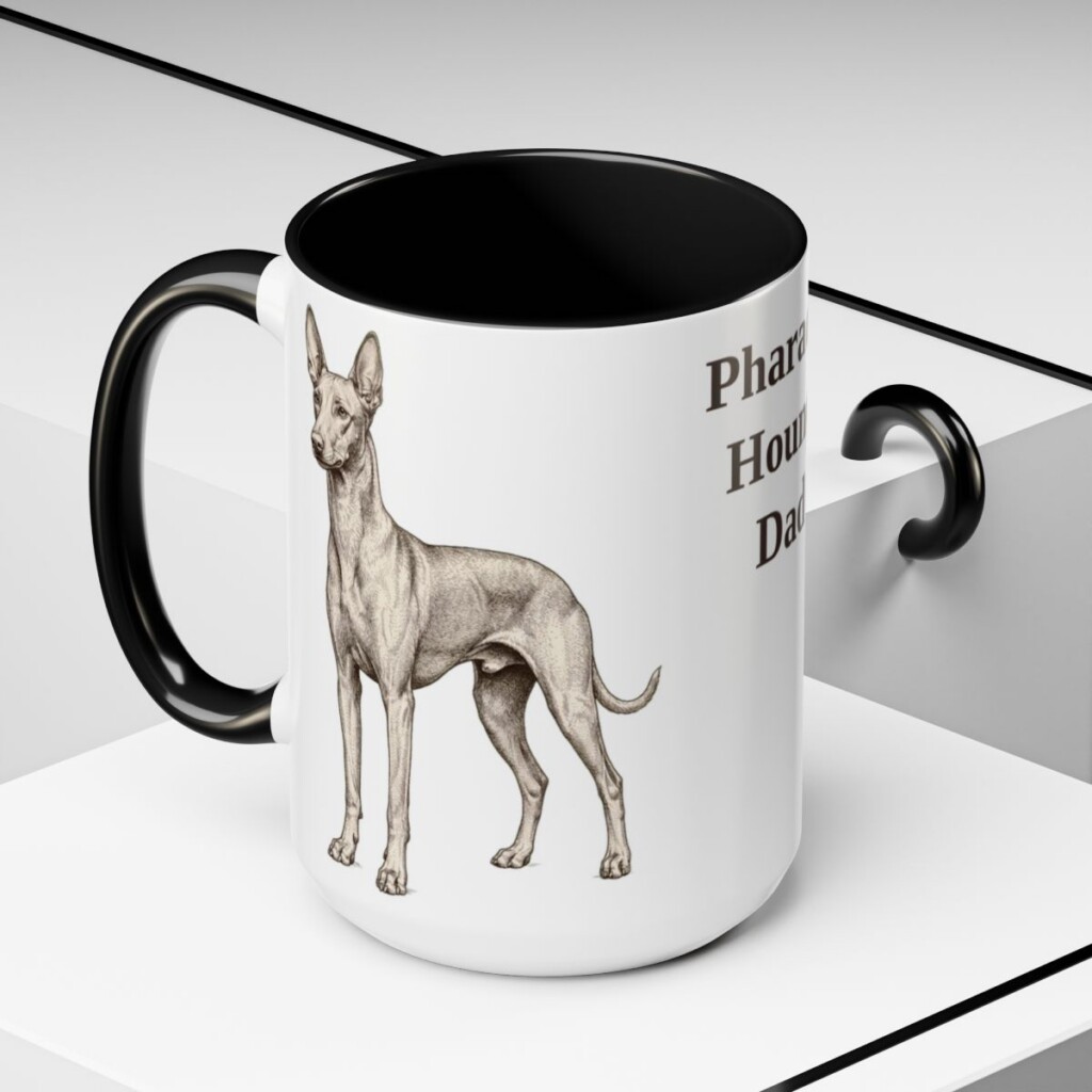 15oz Pharaoh Hound Dog Dad Mug, Vintage Sketch Coffee Mug, Dog Dad Gift