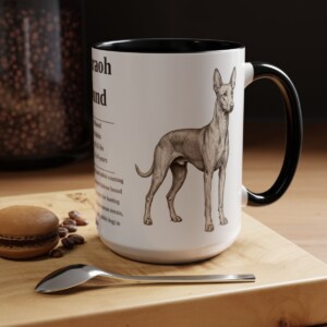 15oz Pharaoh Hound Mug, Illustrated Dog Breed Facts Coffee Mug, Vintage Dog Keepsake Gift