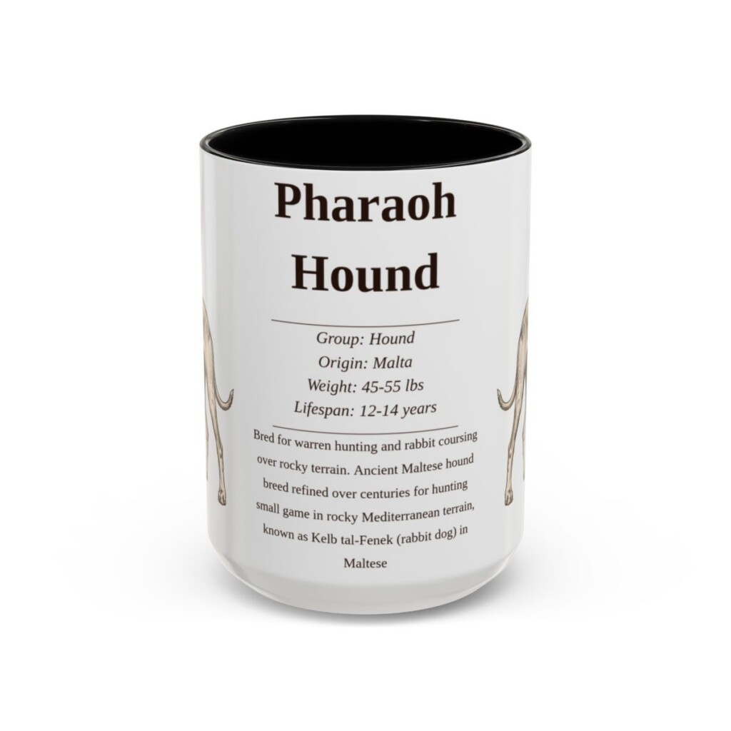 15oz Pharaoh Hound Mug, Illustrated Dog Breed Facts Coffee Mug, Vintage Dog Keepsake Gift