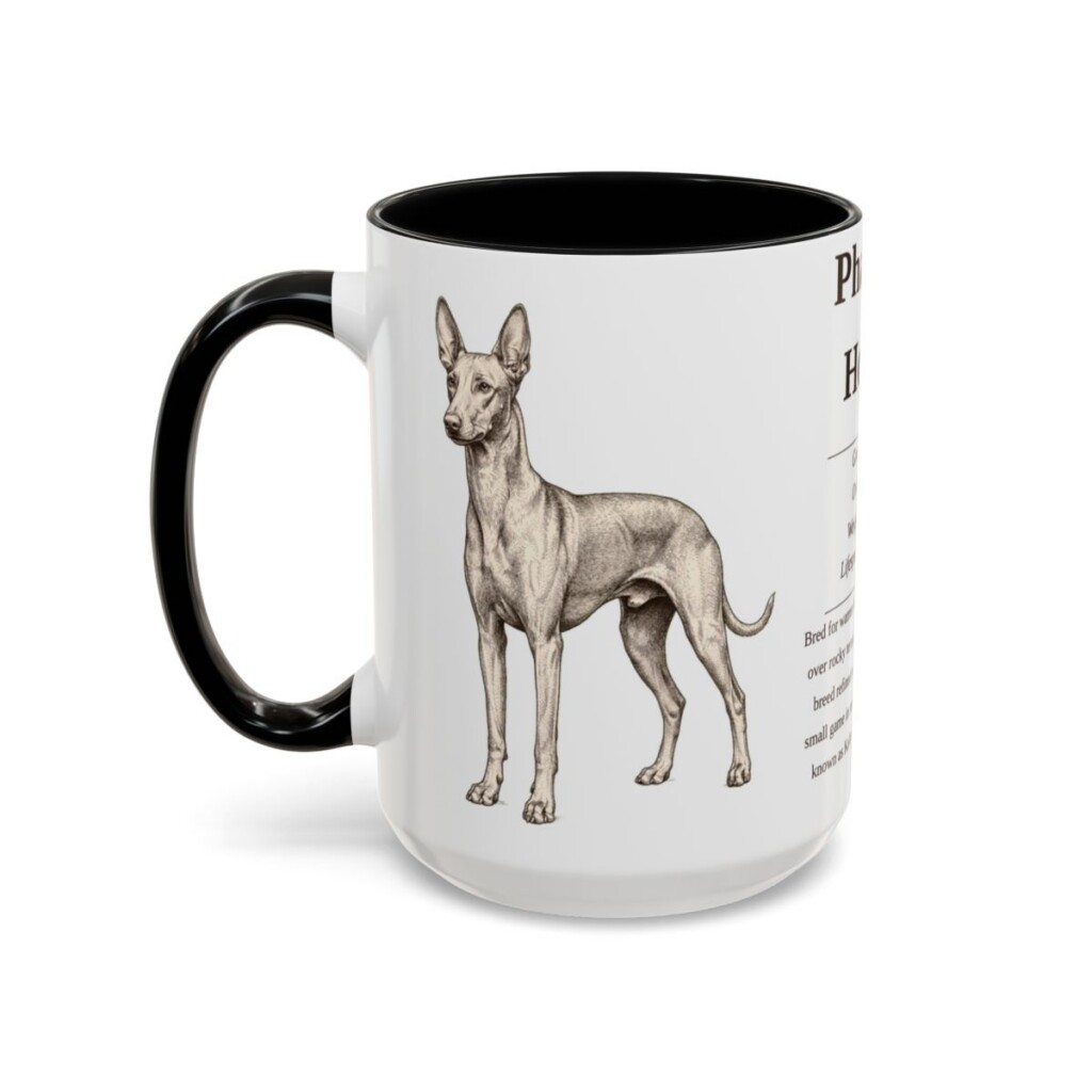 15oz Pharaoh Hound Mug, Illustrated Dog Breed Facts Coffee Mug, Vintage Dog Keepsake Gift