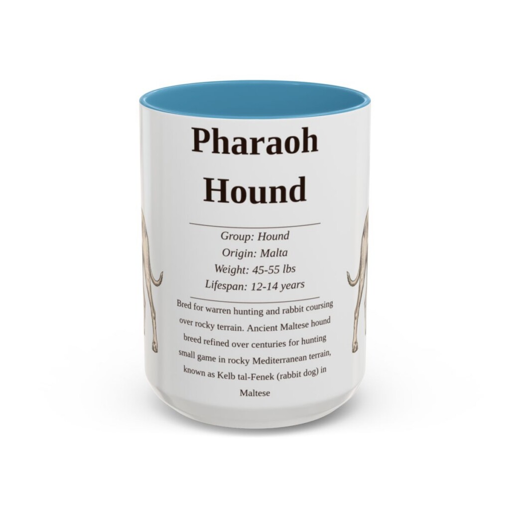 15oz Pharaoh Hound Mug, Illustrated Dog Breed Facts Coffee Mug, Vintage Dog Keepsake Gift