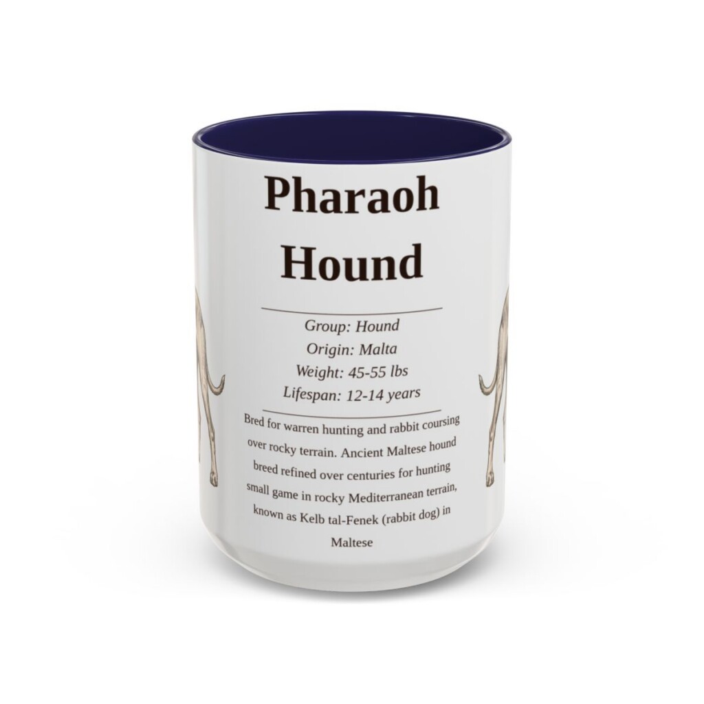 15oz Pharaoh Hound Mug, Illustrated Dog Breed Facts Coffee Mug, Vintage Dog Keepsake Gift