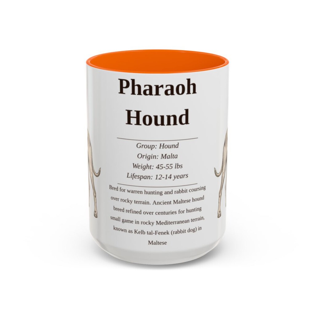 15oz Pharaoh Hound Mug, Illustrated Dog Breed Facts Coffee Mug, Vintage Dog Keepsake Gift
