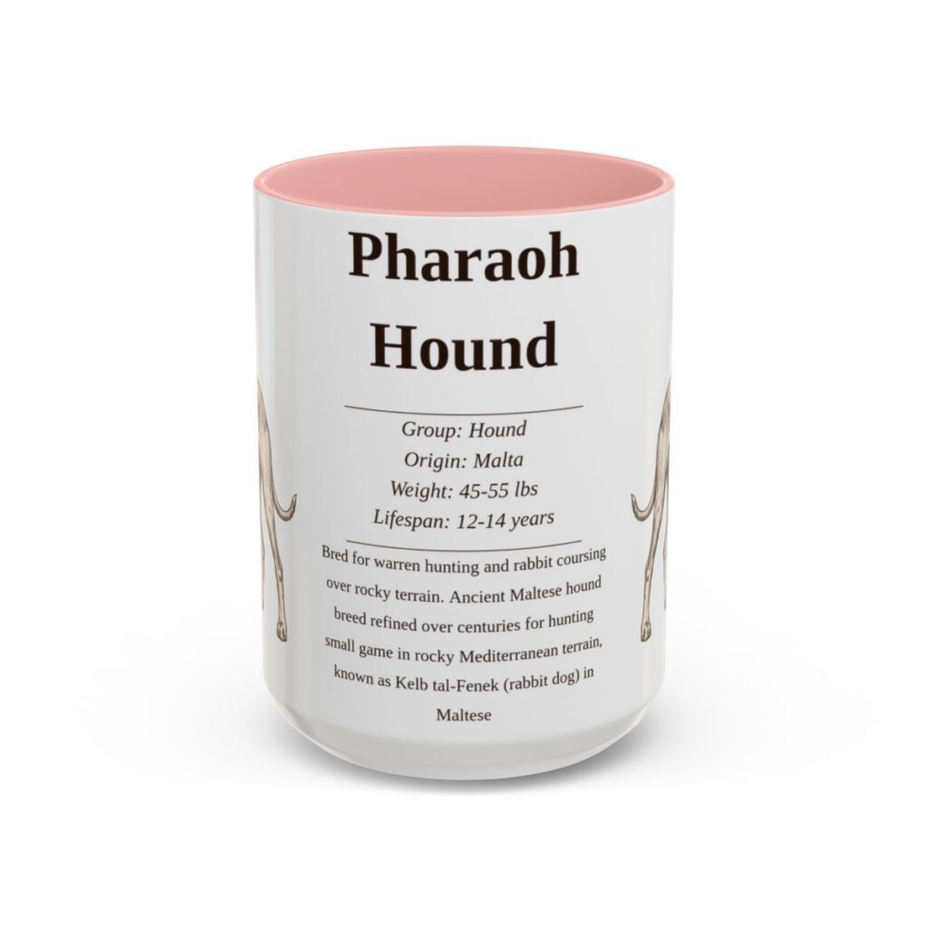 15oz Pharaoh Hound Mug, Illustrated Dog Breed Facts Coffee Mug, Vintage Dog Keepsake Gift