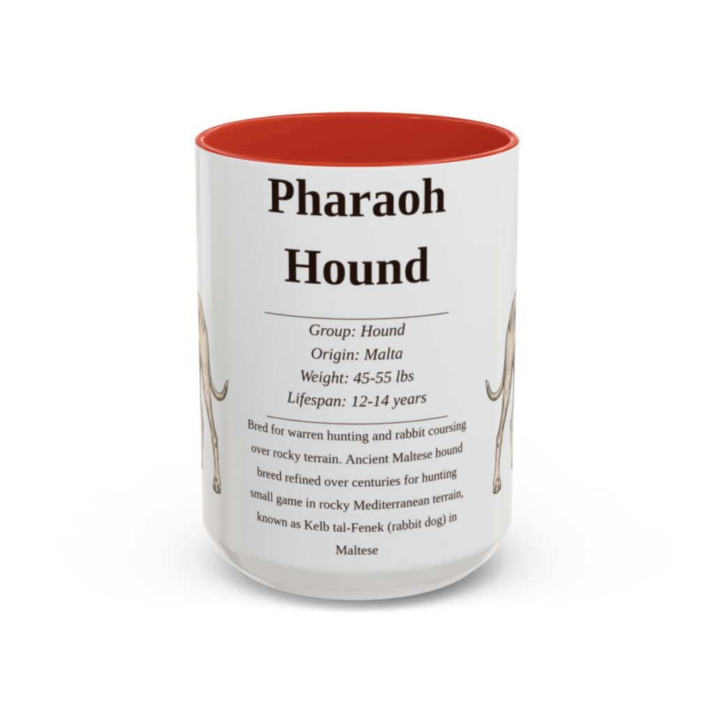15oz Pharaoh Hound Mug, Illustrated Dog Breed Facts Coffee Mug, Vintage Dog Keepsake Gift