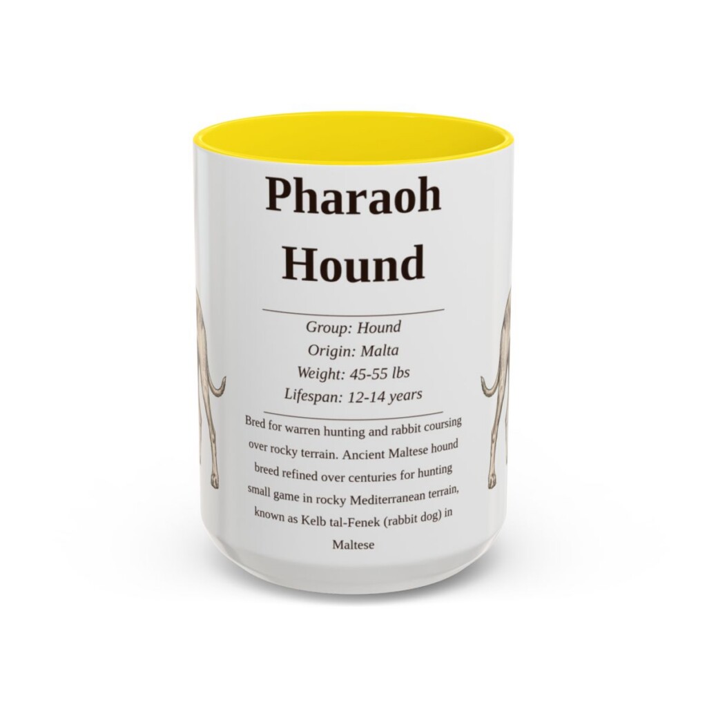 15oz Pharaoh Hound Mug, Illustrated Dog Breed Facts Coffee Mug, Vintage Dog Keepsake Gift