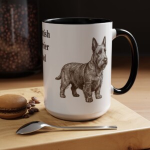 15oz Scottish Terrier Dog Dad Mug, Vintage Sketch Coffee Mug, Dog Dad Gift