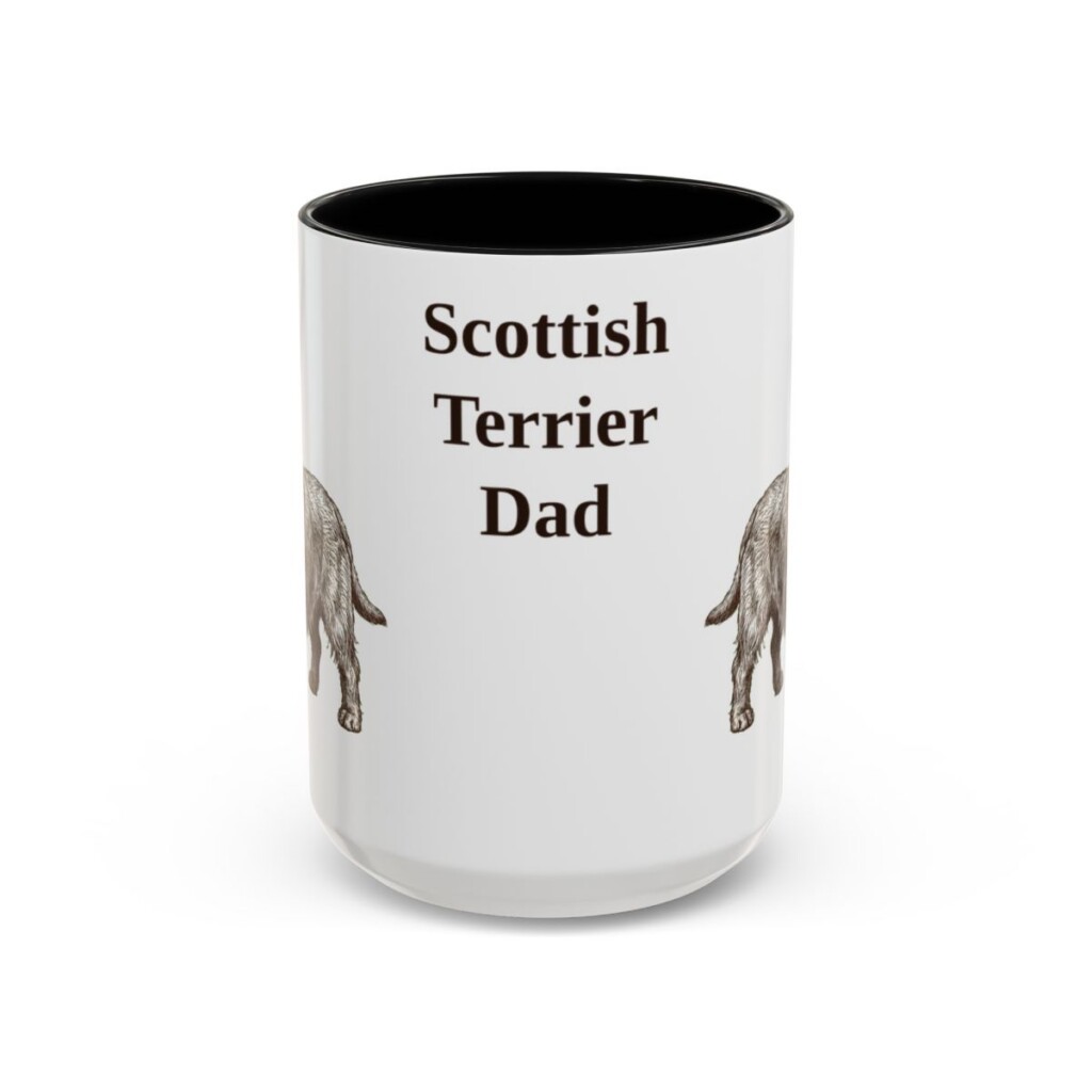15oz Scottish Terrier Dog Dad Mug, Vintage Sketch Coffee Mug, Dog Dad Gift