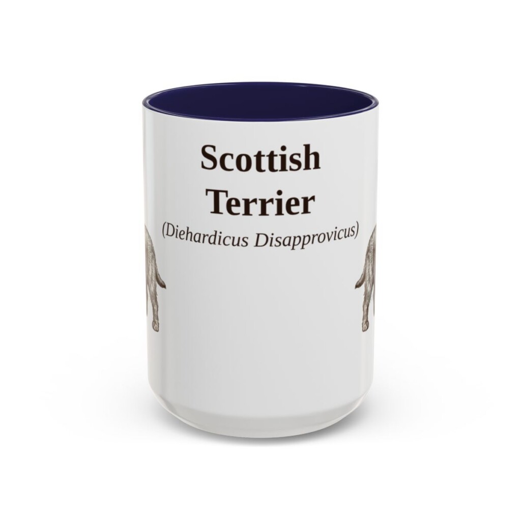 scottish-terrier-mug-latin-navy-1 15oz Scottish Terrier Latin Mug, Scottish Terrier, Vintage Dog Coffee Mug, Dog Lover Gift
