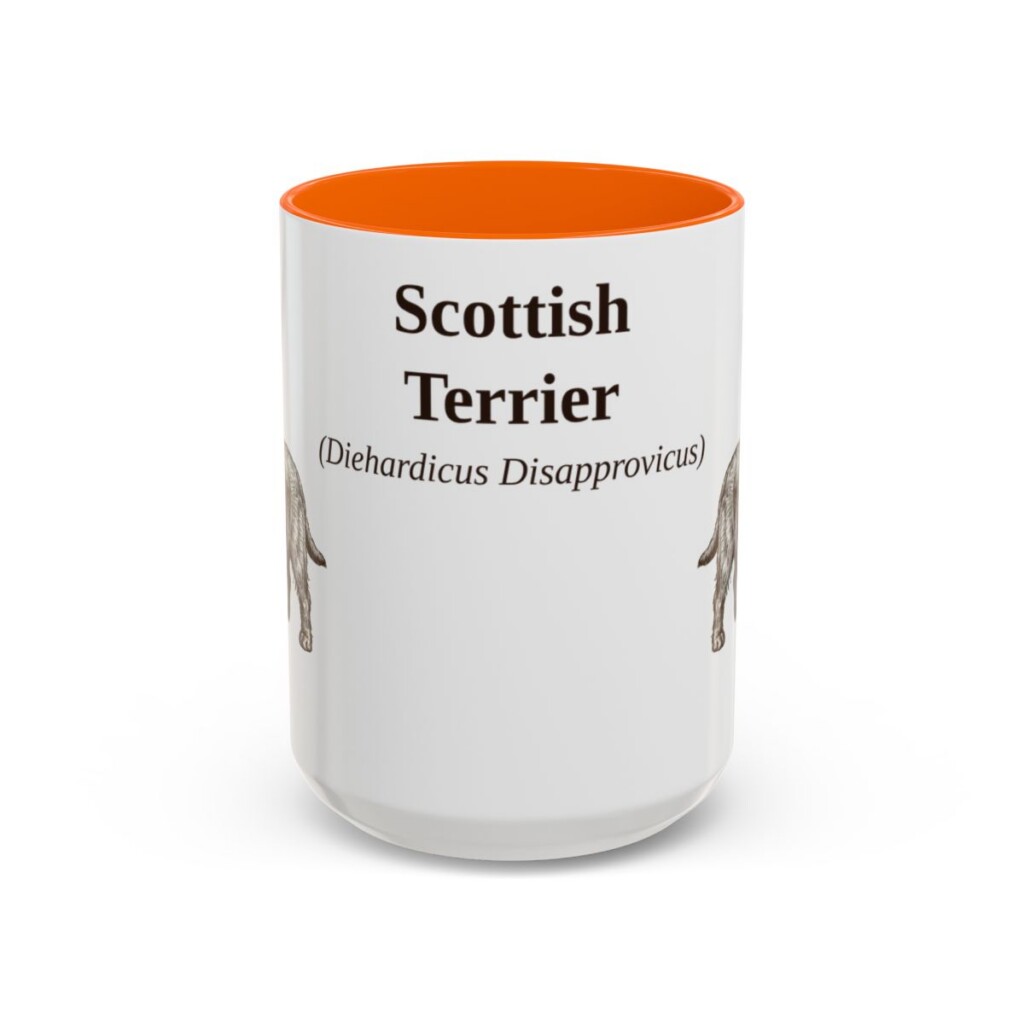 scottish-terrier-mug-latin-orange-1 15oz Scottish Terrier Latin Mug, Scottish Terrier, Vintage Dog Coffee Mug, Dog Lover Gift