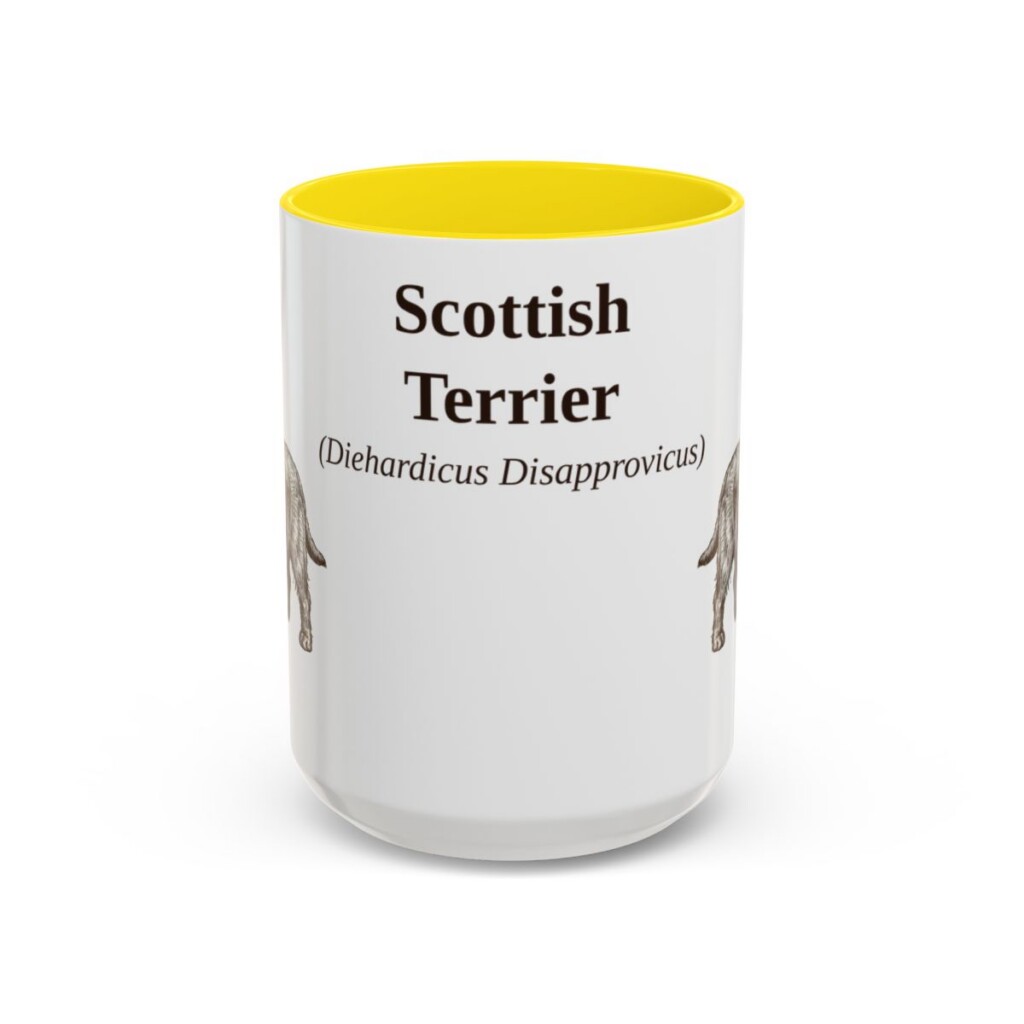 scottish-terrier-mug-latin-yellow-1 15oz Scottish Terrier Latin Mug, Scottish Terrier, Vintage Dog Coffee Mug, Dog Lover Gift