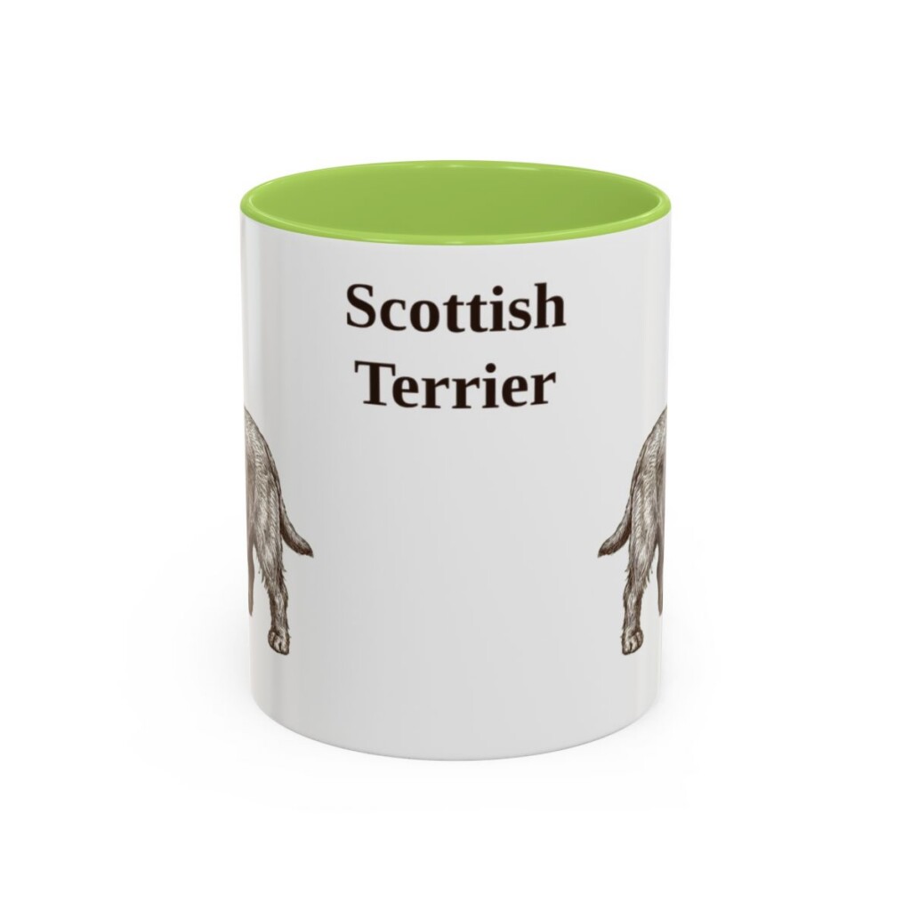 scottish-terrier-mug-light-green-1 11oz Scottish Terrier Mug, Vintage Dog Portrait Coffee Mug, Dog Lover Gift