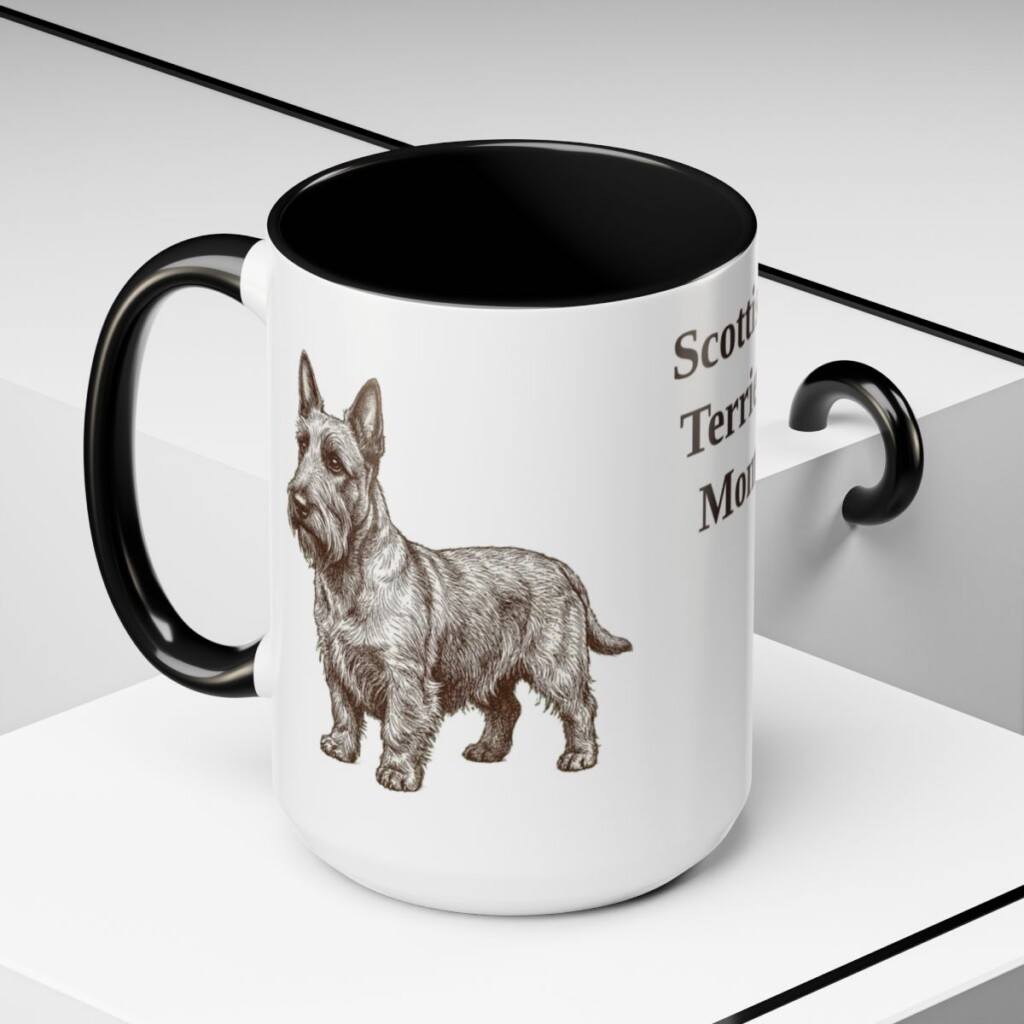15oz Scottish Terrier Dog Mom Mug, Vintage Sketch Coffee Mug, Dog Mom Gift