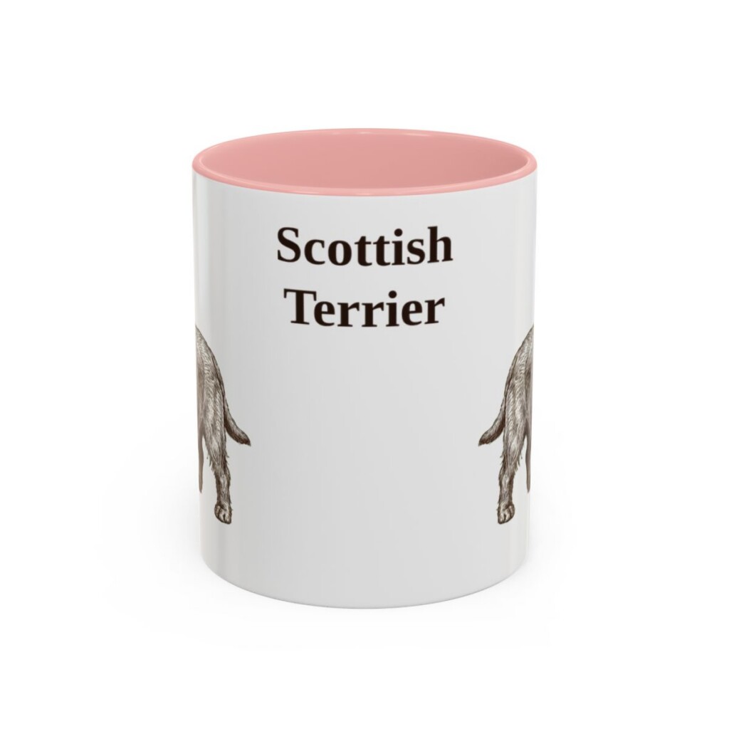 scottish-terrier-mug-pink-1 11oz Scottish Terrier Mug, Vintage Dog Portrait Coffee Mug, Dog Lover Gift