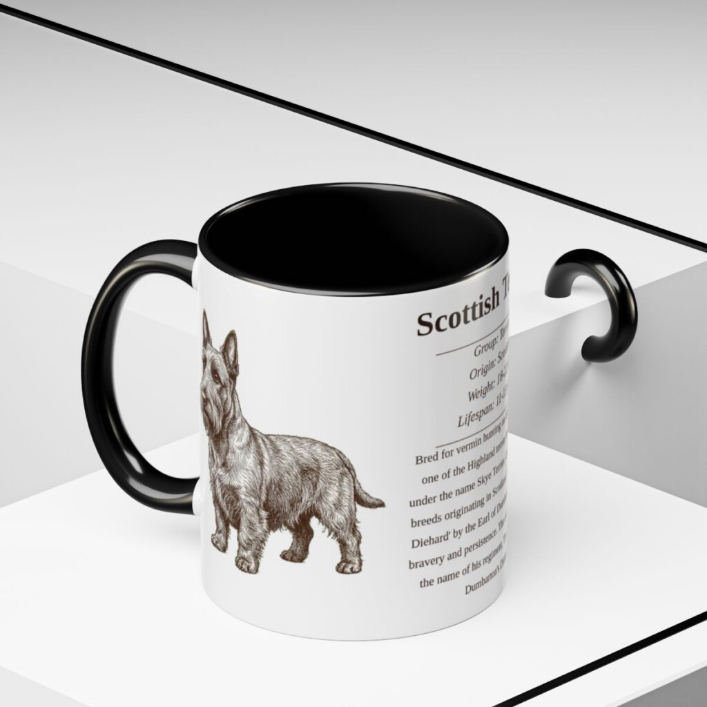 11oz Scottish Terrier Mug, Illustrated Dog Breed Facts Coffee Mug, Vintage Dog Keepsake Gift