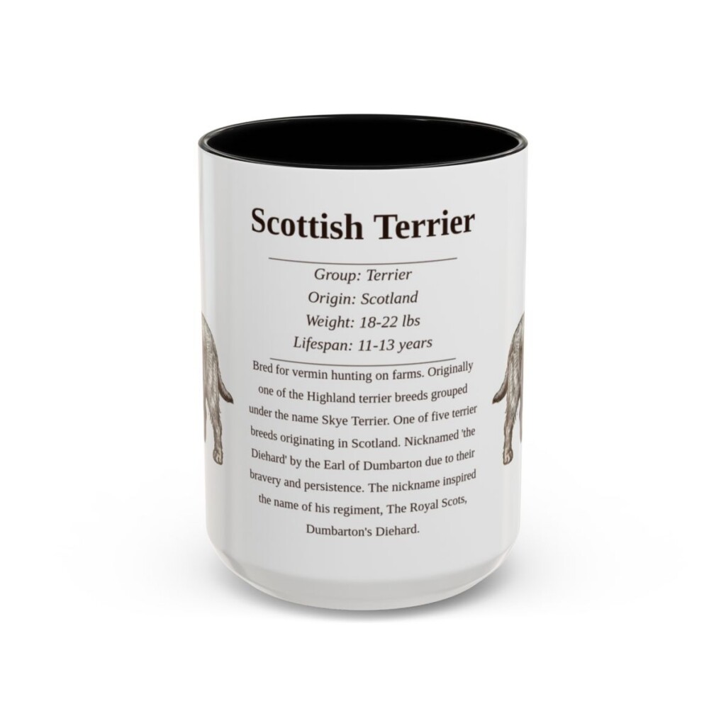 15oz Scottish Terrier Mug, Illustrated Dog Breed Facts Coffee Mug, Vintage Dog Keepsake Gift