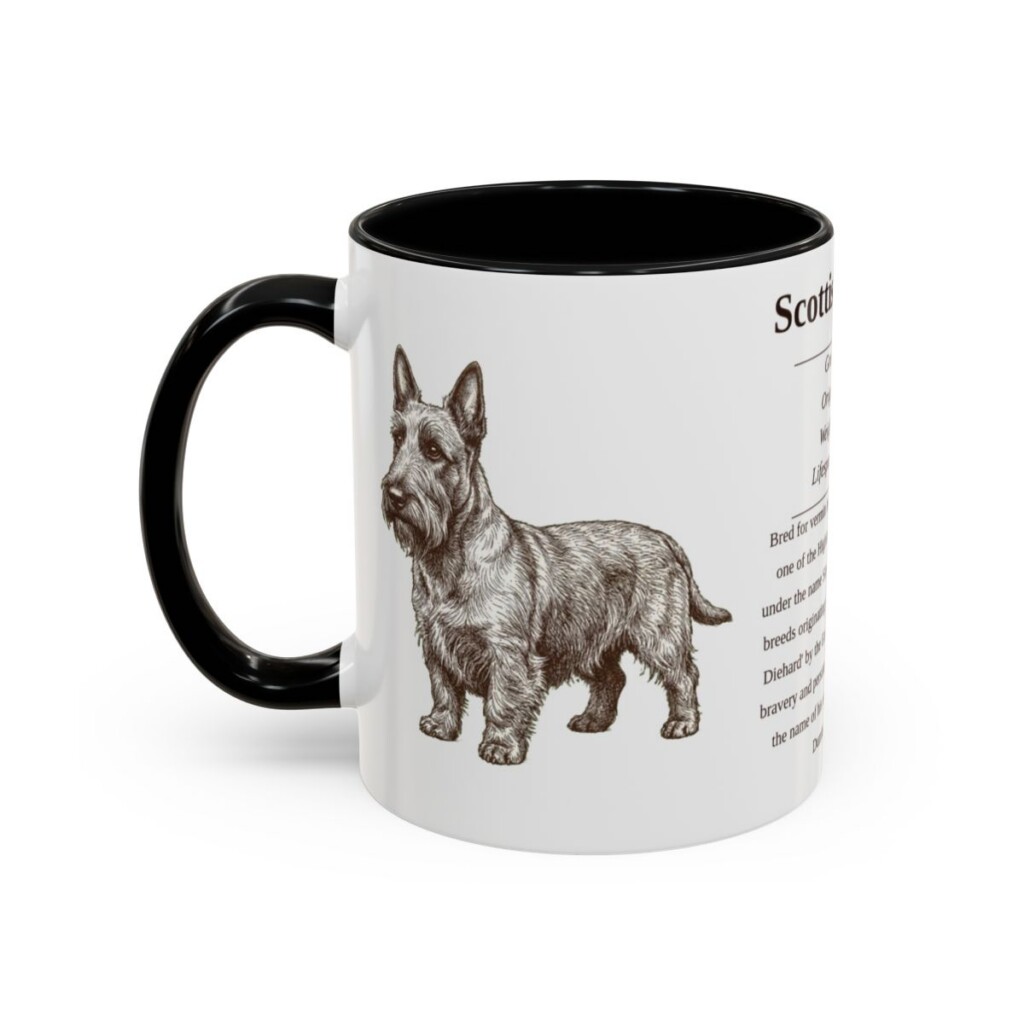 11oz Scottish Terrier Mug, Illustrated Dog Breed Facts Coffee Mug, Vintage Dog Keepsake Gift