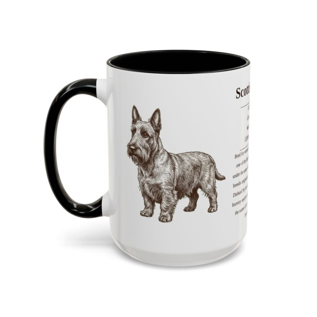 15oz Scottish Terrier Mug, Illustrated Dog Breed Facts Coffee Mug, Vintage Dog Keepsake Gift