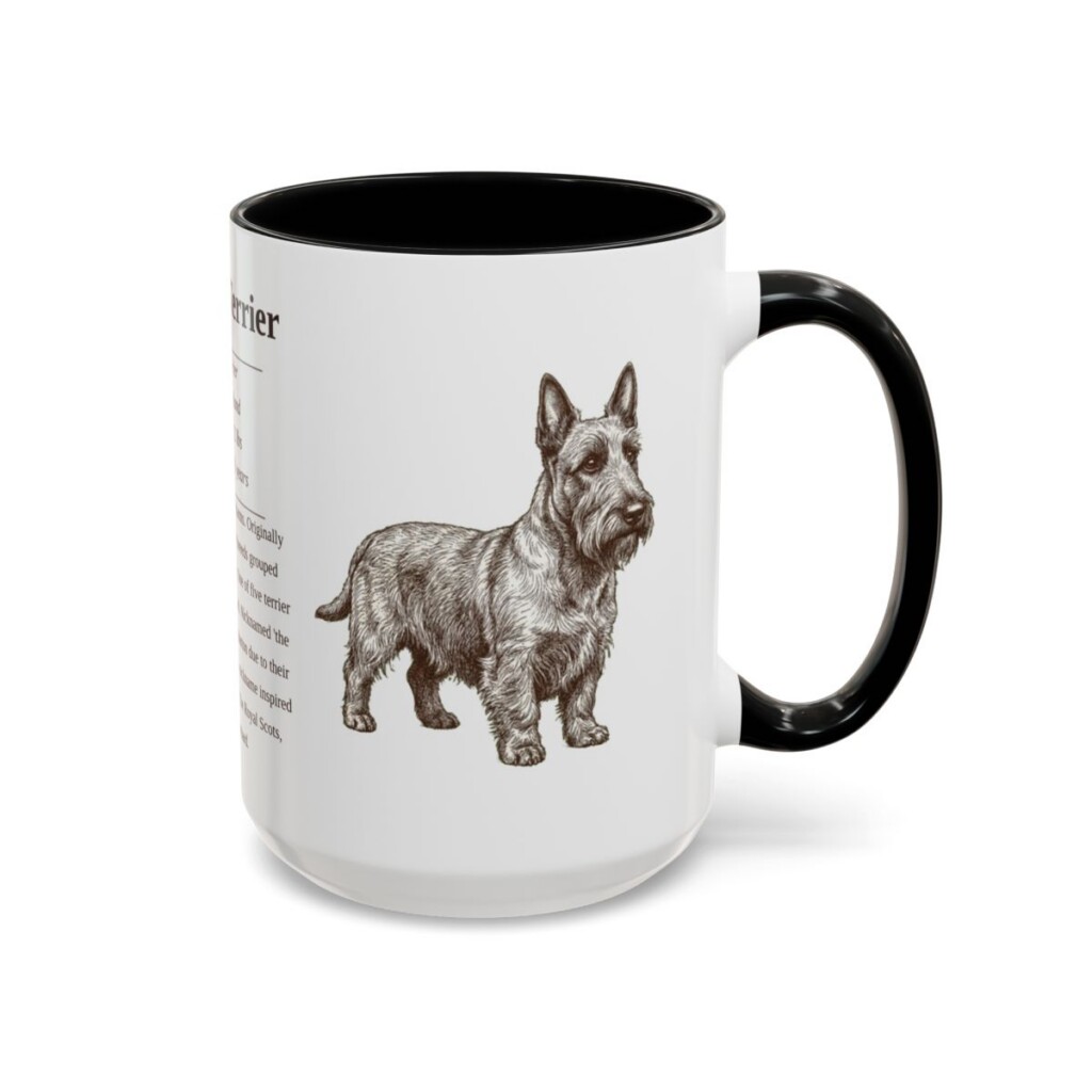 15oz Scottish Terrier Mug, Illustrated Dog Breed Facts Coffee Mug, Vintage Dog Keepsake Gift