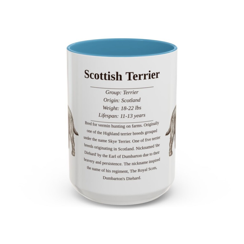 15oz Scottish Terrier Mug, Illustrated Dog Breed Facts Coffee Mug, Vintage Dog Keepsake Gift