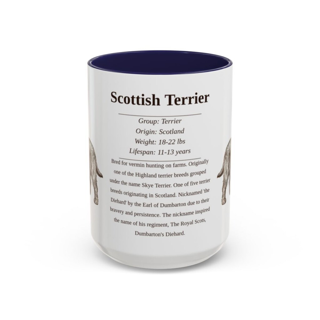 15oz Scottish Terrier Mug, Illustrated Dog Breed Facts Coffee Mug, Vintage Dog Keepsake Gift