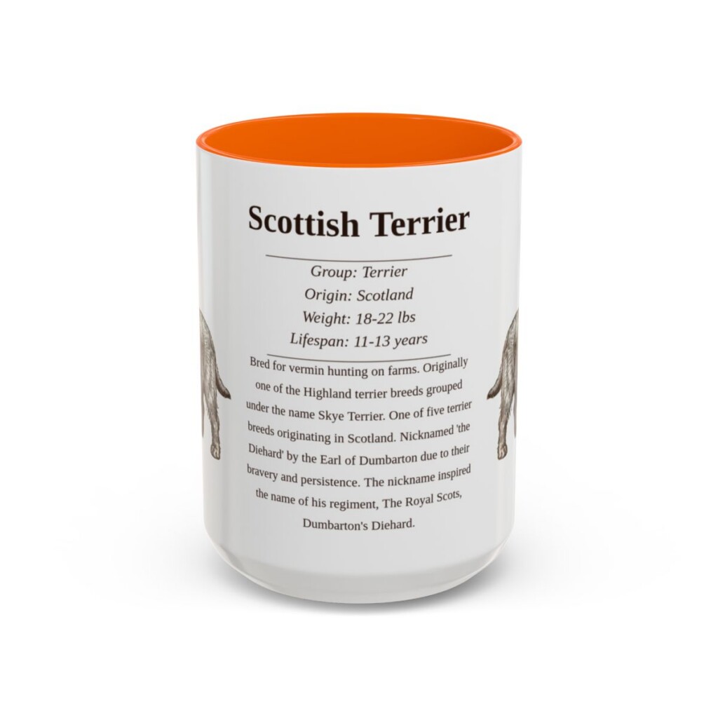 15oz Scottish Terrier Mug, Illustrated Dog Breed Facts Coffee Mug, Vintage Dog Keepsake Gift