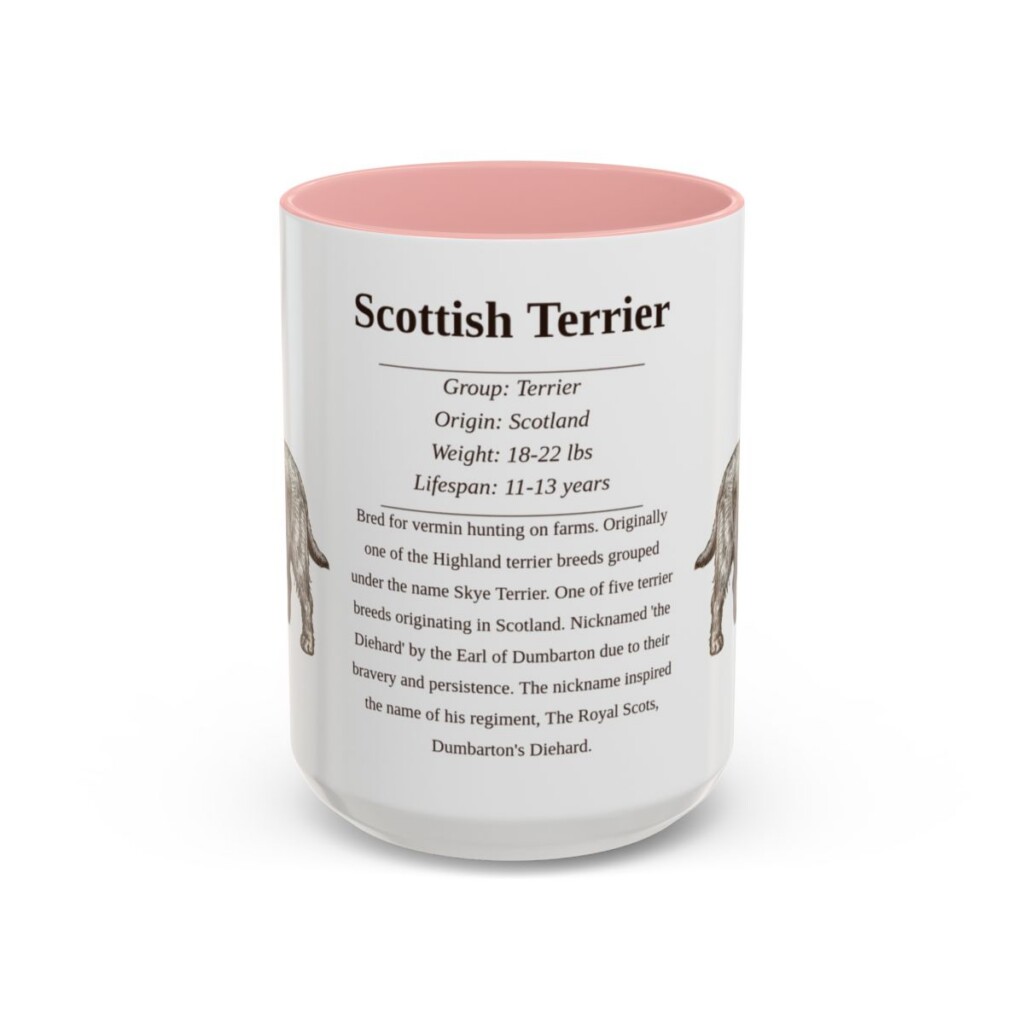 15oz Scottish Terrier Mug, Illustrated Dog Breed Facts Coffee Mug, Vintage Dog Keepsake Gift