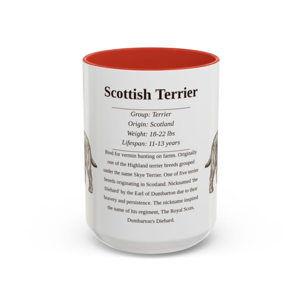 15oz Scottish Terrier Mug, Illustrated Dog Breed Facts Coffee Mug, Vintage Dog Keepsake Gift