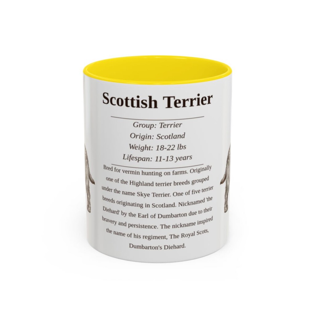 11oz Scottish Terrier Mug, Illustrated Dog Breed Facts Coffee Mug, Vintage Dog Keepsake Gift