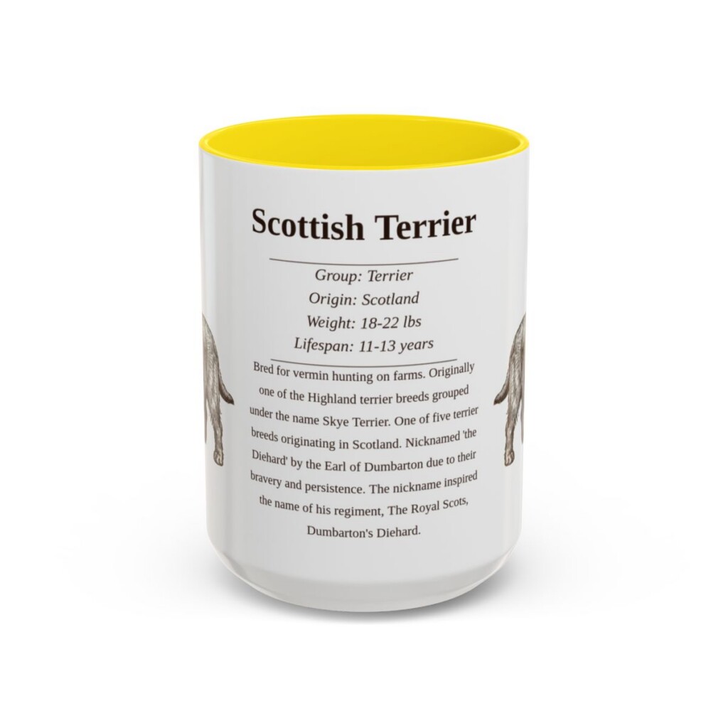 15oz Scottish Terrier Mug, Illustrated Dog Breed Facts Coffee Mug, Vintage Dog Keepsake Gift