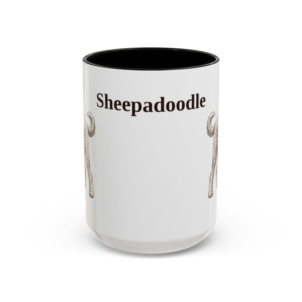 15oz Sheepadoodle Mug, Vintage Dog Portrait Coffee Mug, Dog Lover Gift
