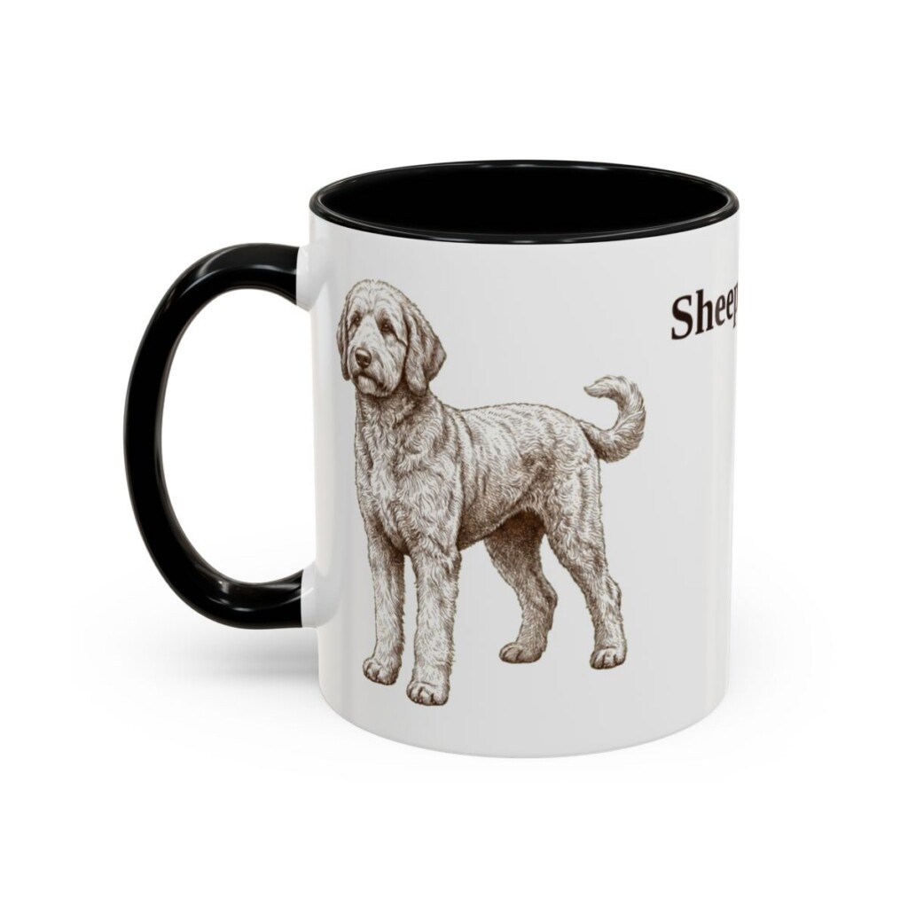 11oz Sheepadoodle Mug, Vintage Dog Portrait Coffee Mug, Dog Lover Gift