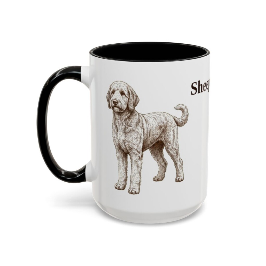 15oz Sheepadoodle Mug, Vintage Dog Portrait Coffee Mug, Dog Lover Gift