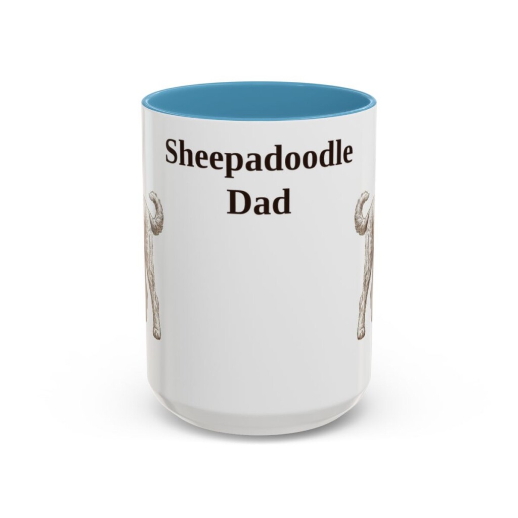 15oz Sheepadoodle Dog Dad Mug, Vintage Sketch Coffee Mug, Dog Dad Gift