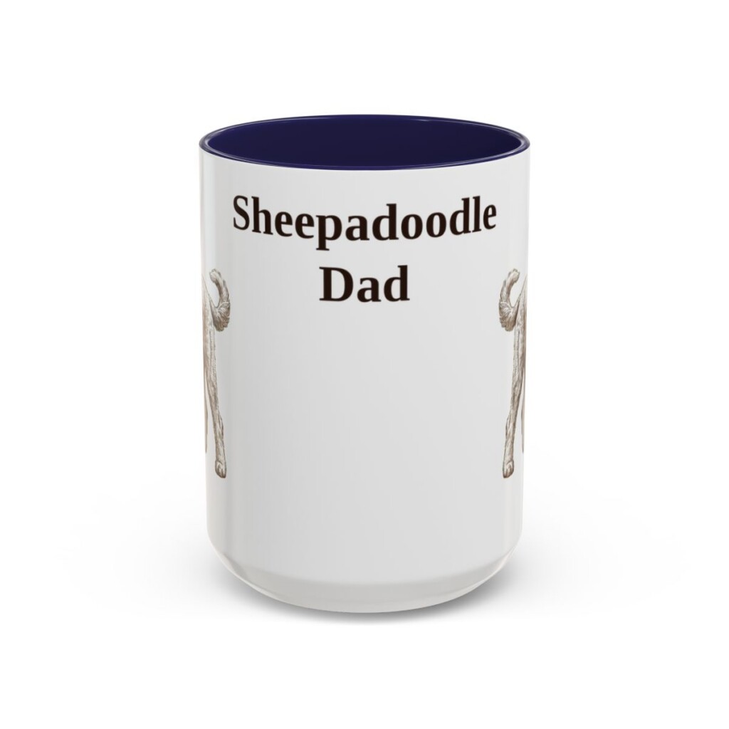 15oz Sheepadoodle Dog Dad Mug, Vintage Sketch Coffee Mug, Dog Dad Gift